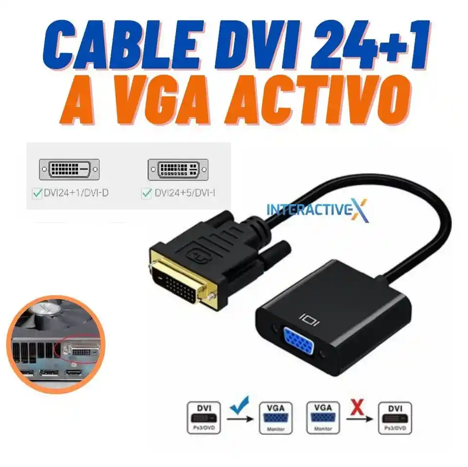 Dvi A Vga Activo/ Cable Dvi 24+1 A Vga /adaptador Dvi A Vga / Dvi-d
