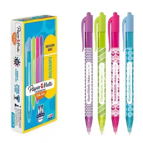 Paper Mate Boligrafo Kilometrico 100 Retractil - Surtido X12, 1.0 Mm Diseños Divertidos