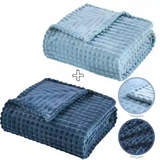 Set X2 Cobijas Térmicas Premium Ku Azul Grisáceo Y Azul Pet