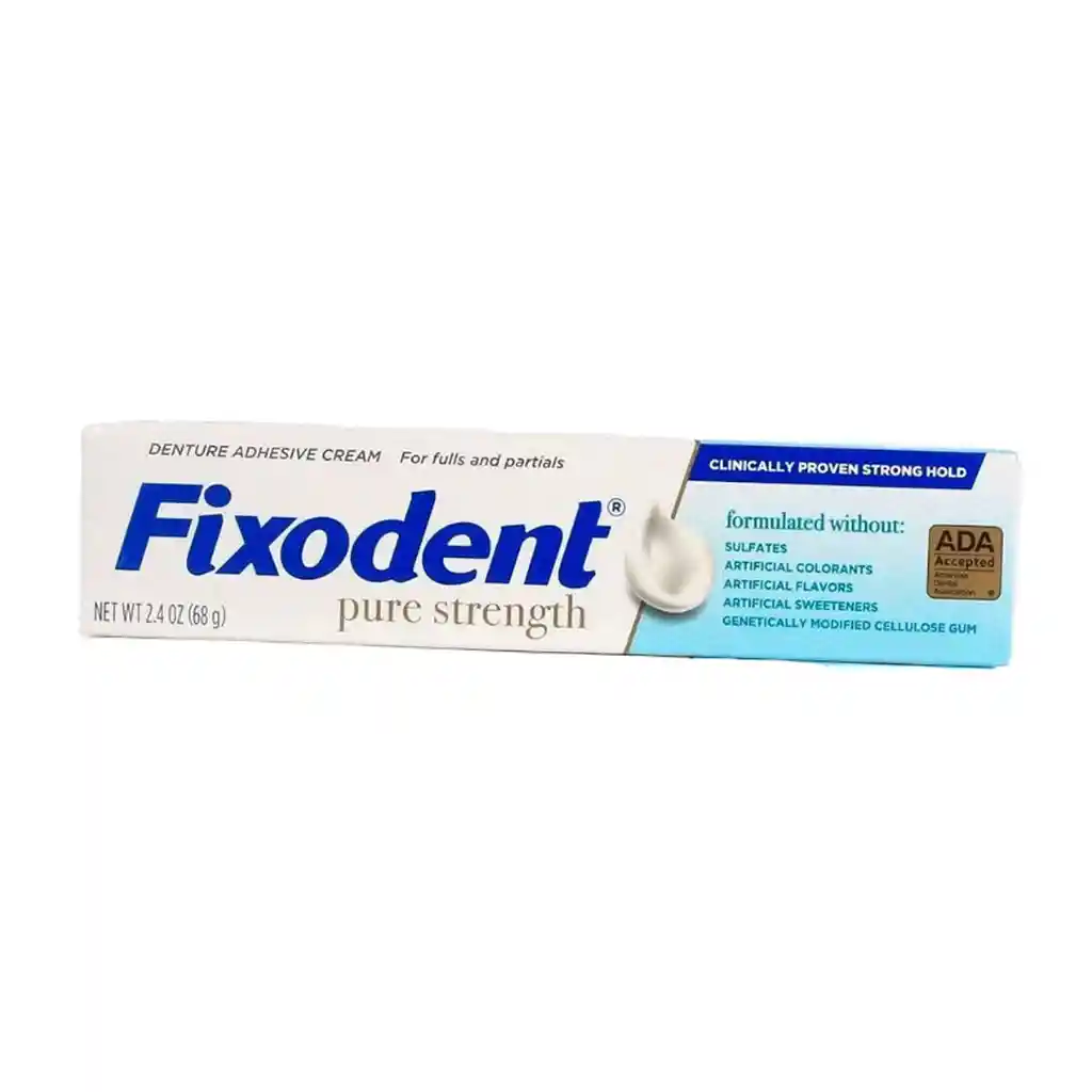 Fixodent Crema Adhesiva Para Dentaduras Postizas Pure Strength - Fuerza Pura Sin Sabor 2.4 Oz (68 G)