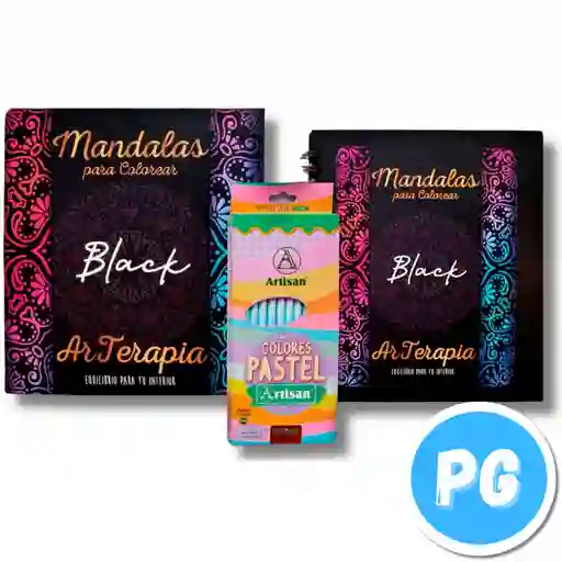 Caja De Mandalas Para Colorear Artisan Black Arte Terapia (caja Colores Artisan Ecológicos X24 Unds, Libro 50 Hojas)