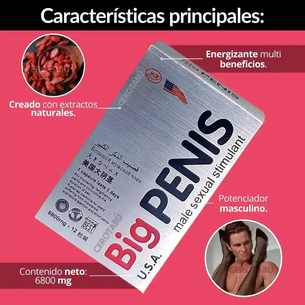 12 Pastillas Bigpenis Potenciador Sexual Estimulante Masculino