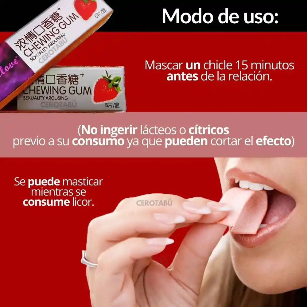 Chicles Potenciador Femenino 1 Caja X5 Und + Multiorgasmo Doble Sensación + Feromonas Flavor Sex 20ml