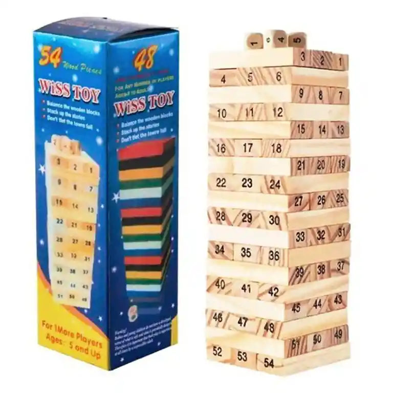 Juego Jenga / Torre De Madera Wiss Toy, 54 Piezas + Dados (grande)