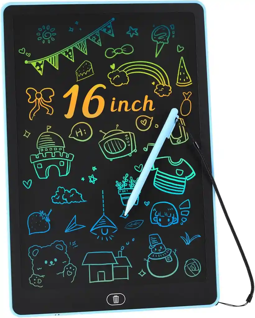 Tableta De Escritura Lcd 16 Pulgadas, Pantalla Colorida, Ahorro De Energía, Portátil, Con Botón, Alimentado Por Batería + Lápiz (negra)