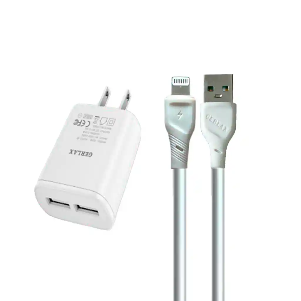 Cargador De Pared Iphone Aaa Dos Puertos Y Cable Usb A Lightning Gerlax A2ml 2.4a