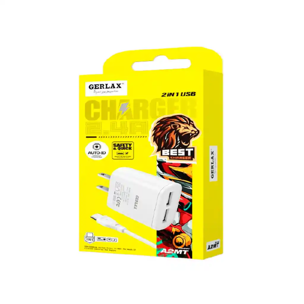 Cargador De Pared Aaa Y Cable Usb A C Gerlax A1mt