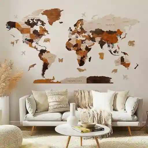 Mapa Mundo Decoracion Mapamundi 3d Madera 100% (150cm X 90cm) Incluye Kit De Instalacion