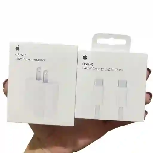 Cargador Iphone Original 20w + Cable Usbc Usbc 240w 2 Metros 15 Pro Max/ 16 Pro Max