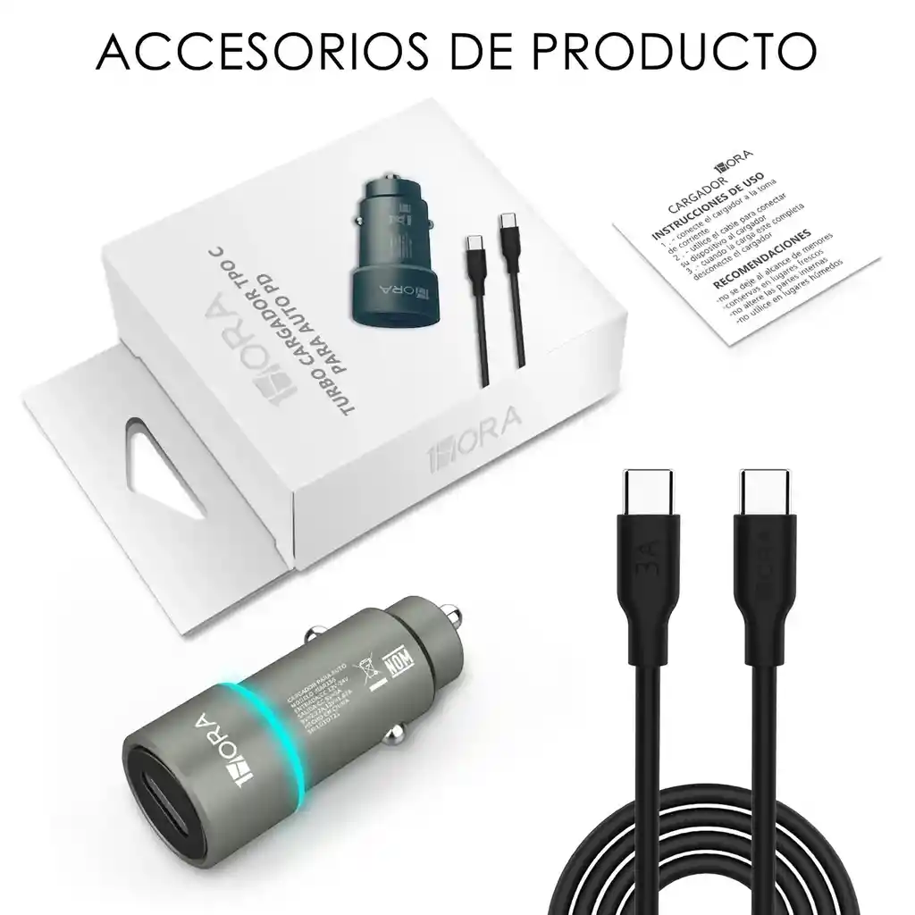 Combo Cargador Para Auto 3a Tipo C