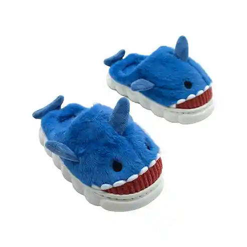 Pantuflas De Tiburon Azul Oscuro - Talla 32-33