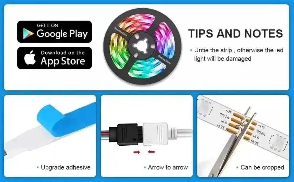 Cinta Luz Rgb Led Ritmica 5 Metros Bluetooth + Control + App