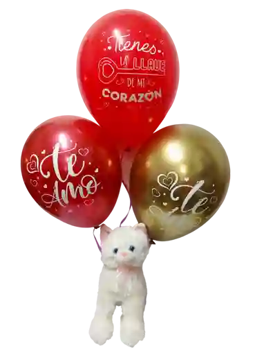 Amor Peluche Gato Maukiko Con Sonido Y Globos Con Helio