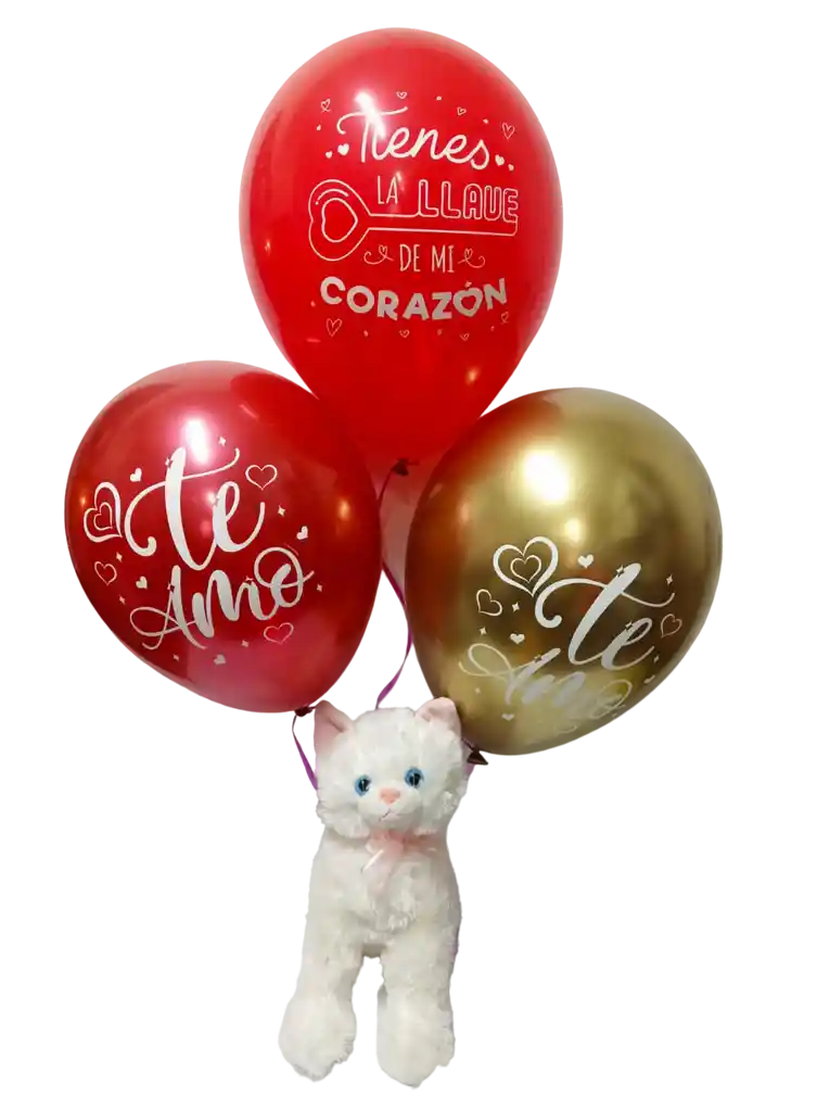 Amor Peluche Gato Maukiko Con Sonido Y Globos Con Helio