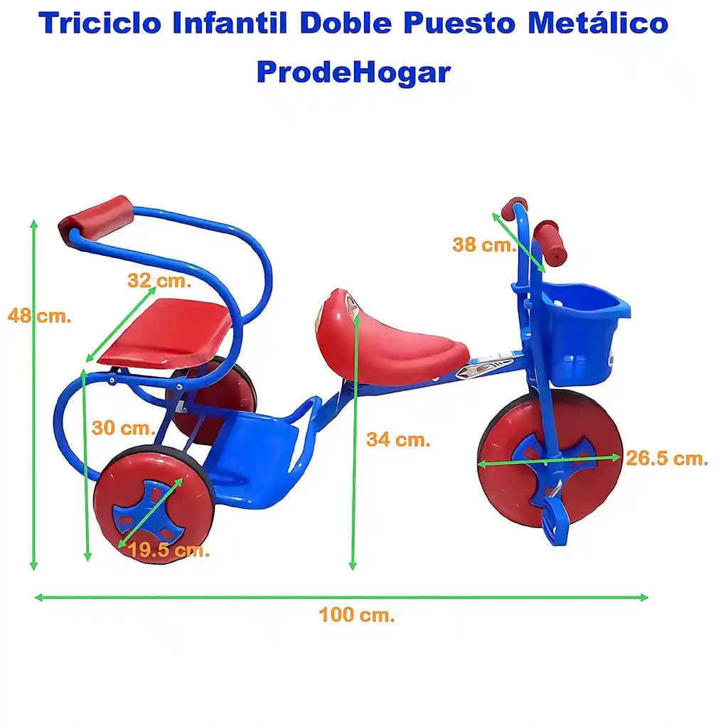 Triciclo Doble Puesto Para Niño/a Estructura Metálica