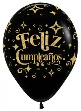 Globos Bombas R-12 X12 Unds Infinity Feliz Cumpleaños Diamante Escarchado Dorado Fashion Negro