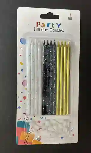 Vela Cumpleaños Larga Escarchada X12 Dorada / Negra / Blanca
