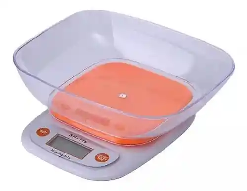 Bascula, Gramera Digital Con Tazon Cocina 1g / 7kg, (color Naranja)