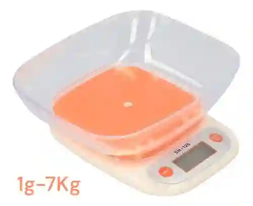 Bascula, Gramera Digital Con Tazon Cocina 1g / 7kg, (color Naranja)