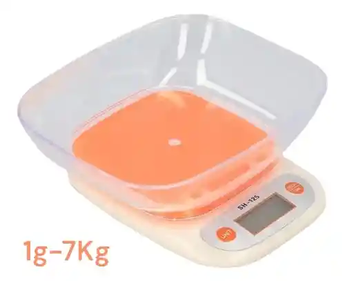 Bascula, Gramera Digital Con Tazon Cocina 1g / 7kg, (color Naranja)