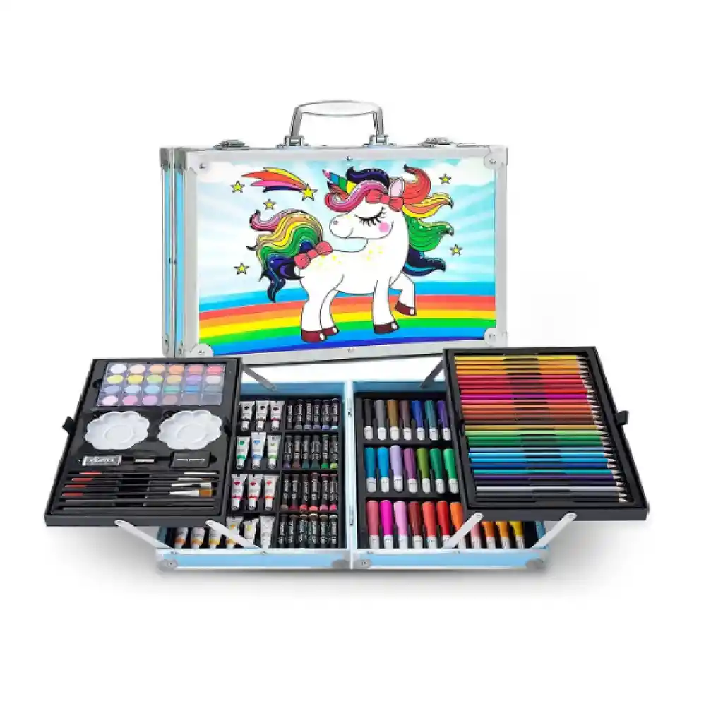 Set Kit Creativo Arte Dibujo Maleta Metálica X 145 Piezas