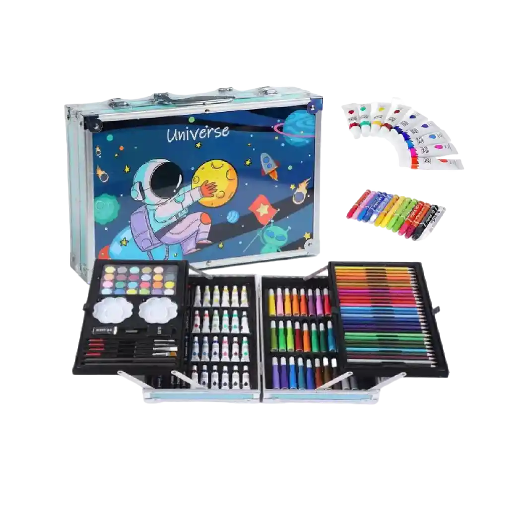 Set Kit Creativo Arte Dibujo Maleta Metálica X 145 Piezas