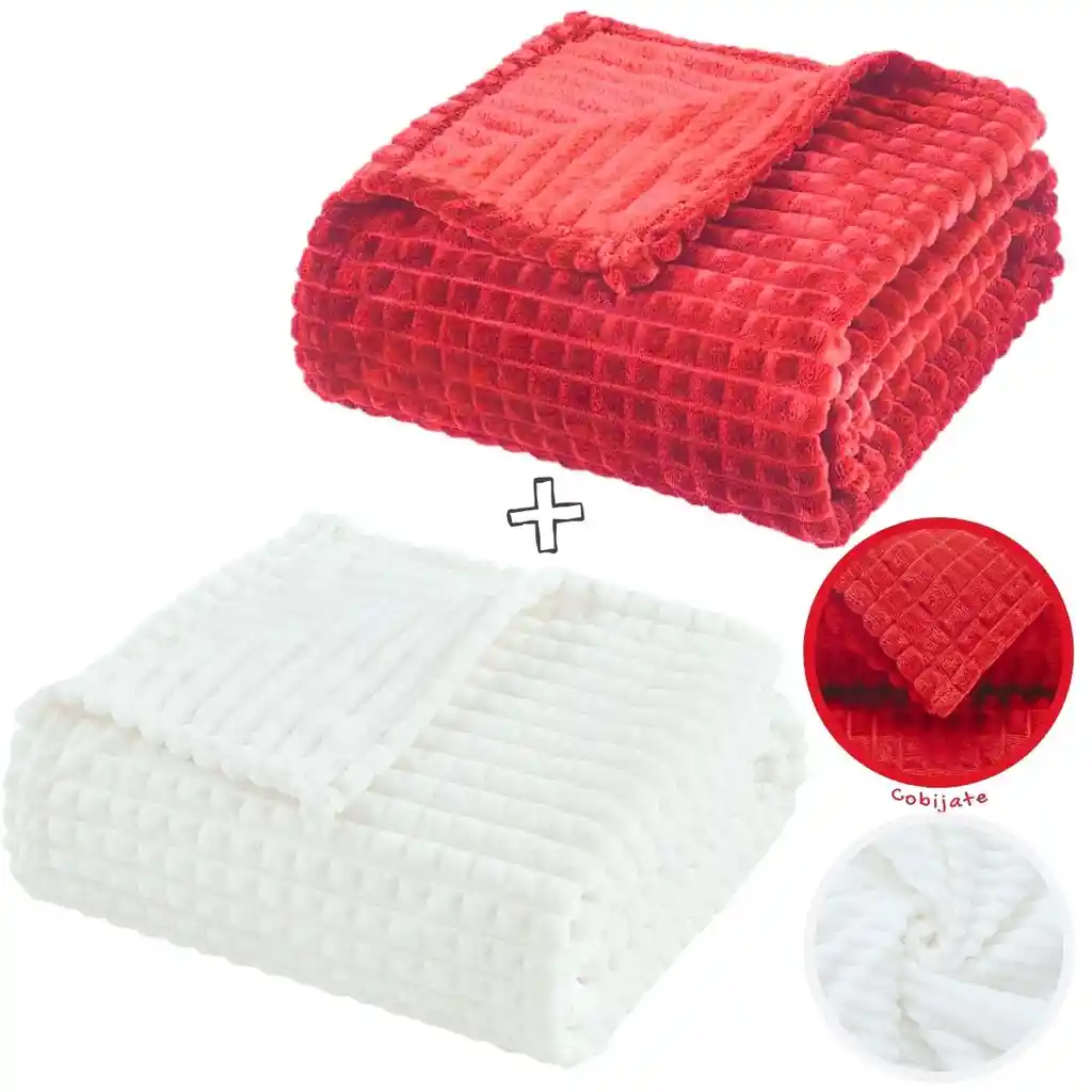 Set X2 Cobijas Térmicas Premium Ku Blanca Y Roja