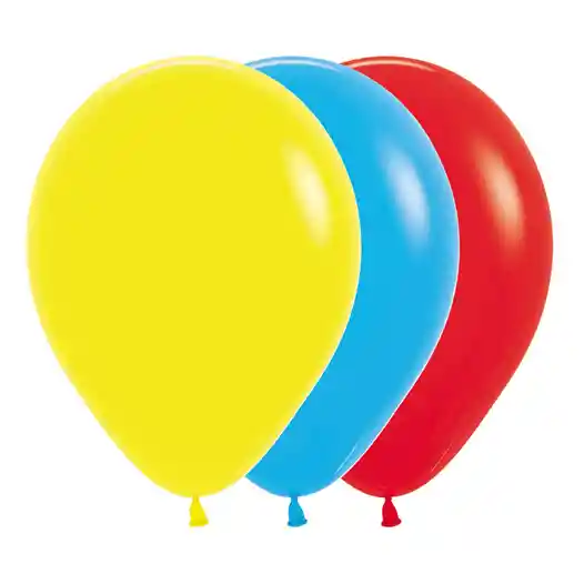 Globos Tricolor Amarillo, Azul, Rojo X36 Und (12 Cada Color)