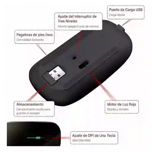 Mouse Inalámbrico Recargable 2,4g Bluetooth W07