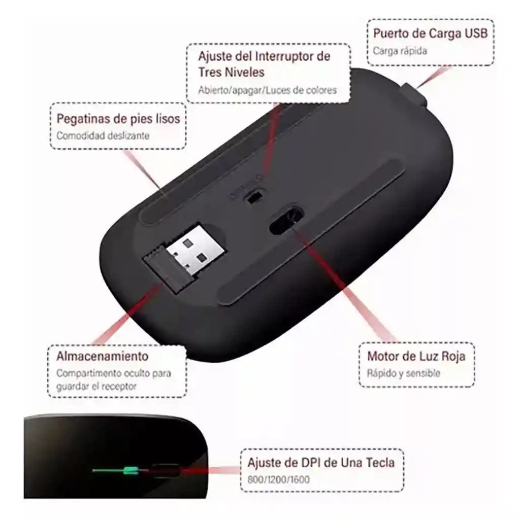 Mouse Inalámbrico Recargable 2,4g Bluetooth W07