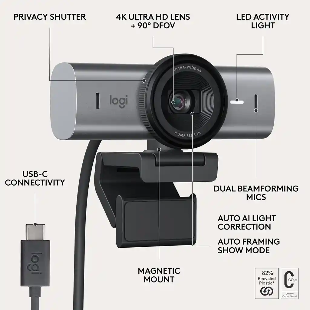 Camara Web Logitech Mx Brio 705 4k Usb-c Grafito