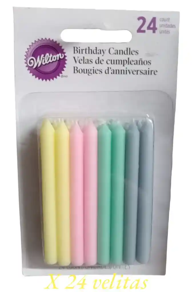 Velas Colores Pastel 24 Unidades/ Para Tortas, Decoración, Bautizo/6cm