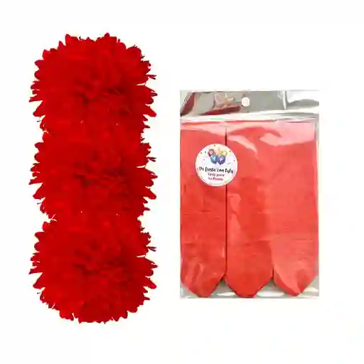 Pompom Papel Seda Decoracion X 3 Unidades 40 Cm Rojo