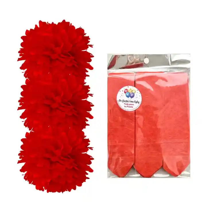 Pompom Papel Seda Decoracion X 3 Unidades 40 Cm Rojo