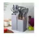 Set De Utensilios De Cocina Silicona Y Cuchillos Tabla 19pcs Color Gris