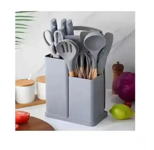 Set De Utensilios De Cocina Silicona Y Cuchillos Tabla 19pcs Color Gris