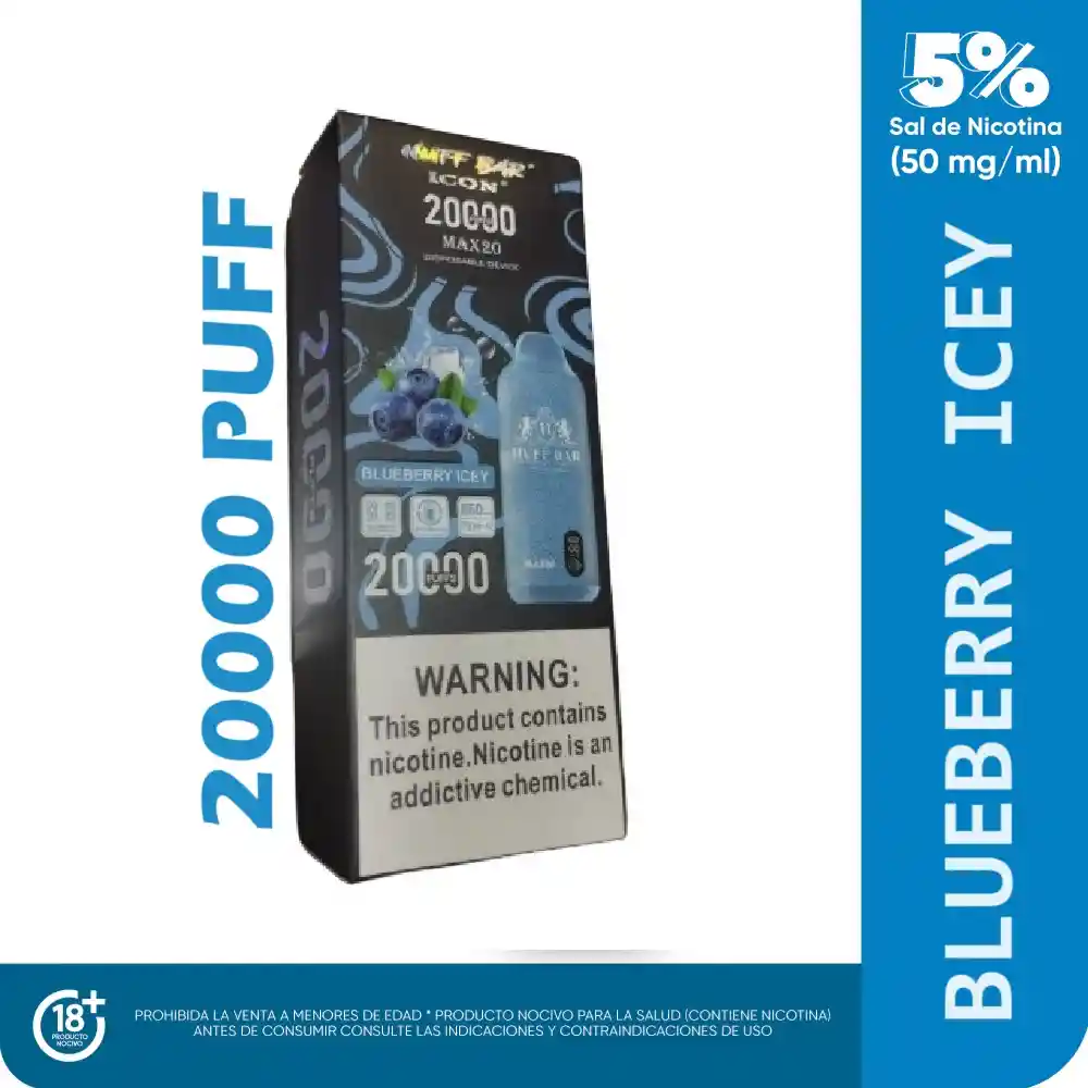 Huff Bar Icon Vape Blueberry Icey 20000puff (aproximandamente)