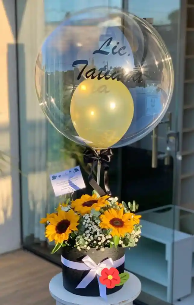 Cilindro Con Girasoles, Globo Burbuja