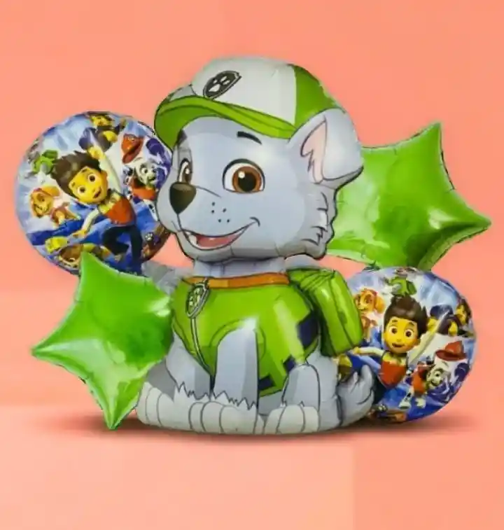 Bouquet X5 Globos Metalizados Paw Patrol Rocky