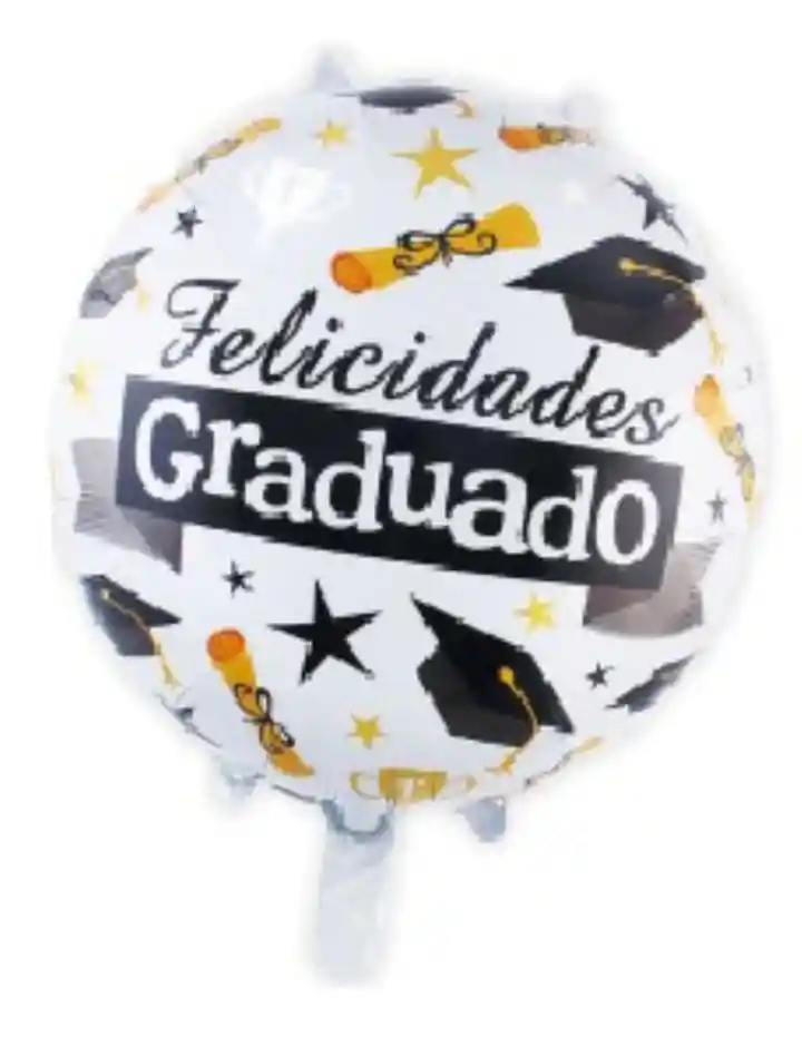 Globo Metalizado Redondo Felicidades Graduado Birrete Diploma (45 Cm)