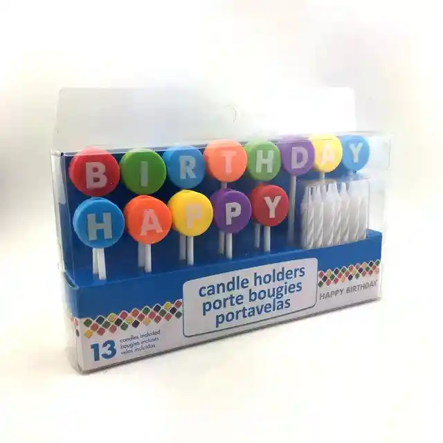 Portavelas Happy Birthday Colores + 13 Velas Blancas