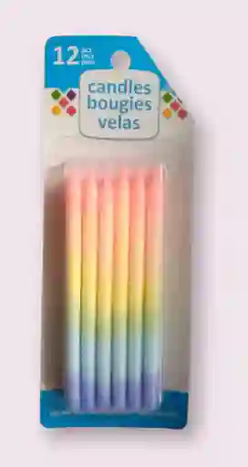 Velas Arcoíris De Decoración De Pastel X 12 Unidades