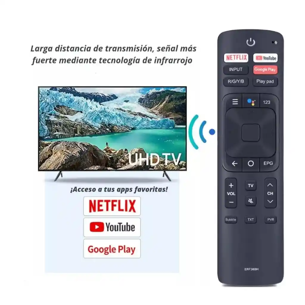 Control Remoto Con Comando De Voz Erf3i69h Para Hisense Smart 4k Tv