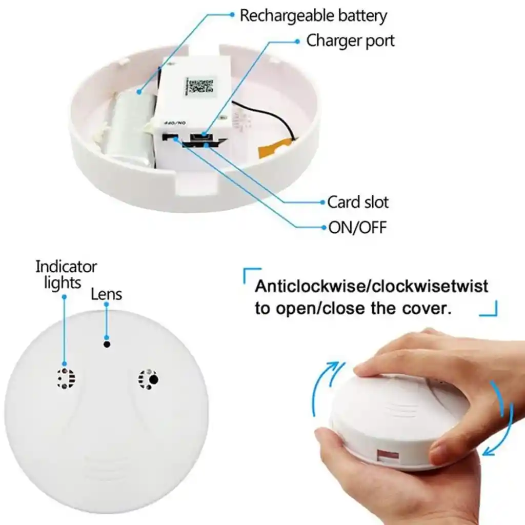 Cámara Oculta Detector De Humo Wifi 1080p Hd