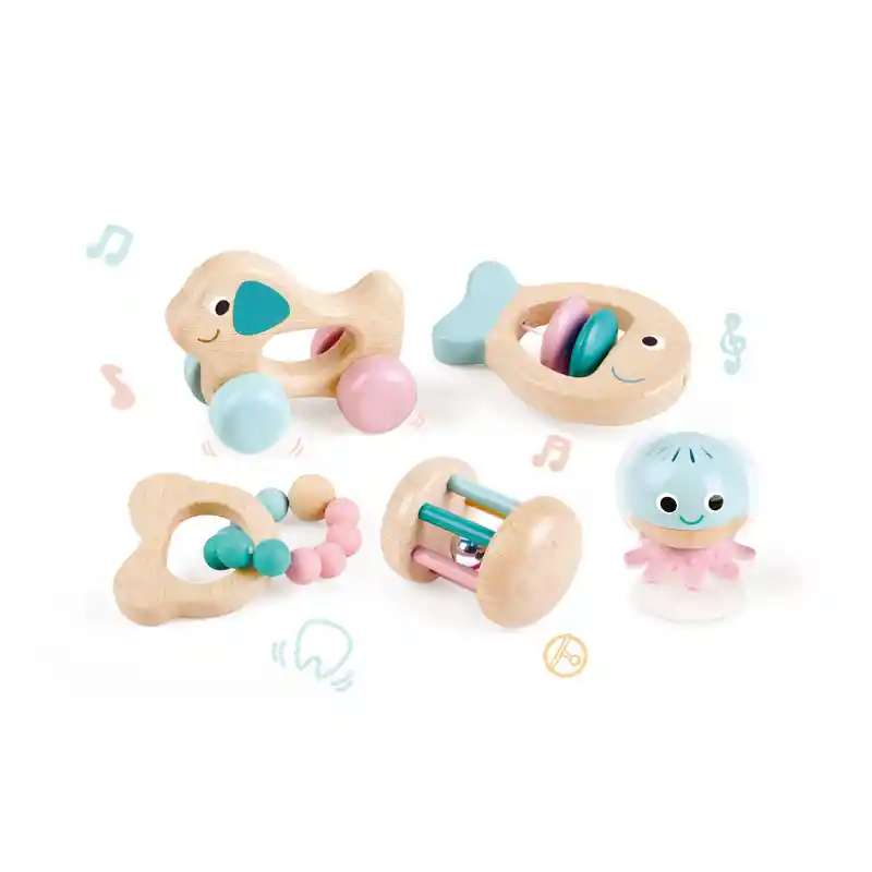 Set De Sonajeros Sensorial De Madera Hape Bebés Niños