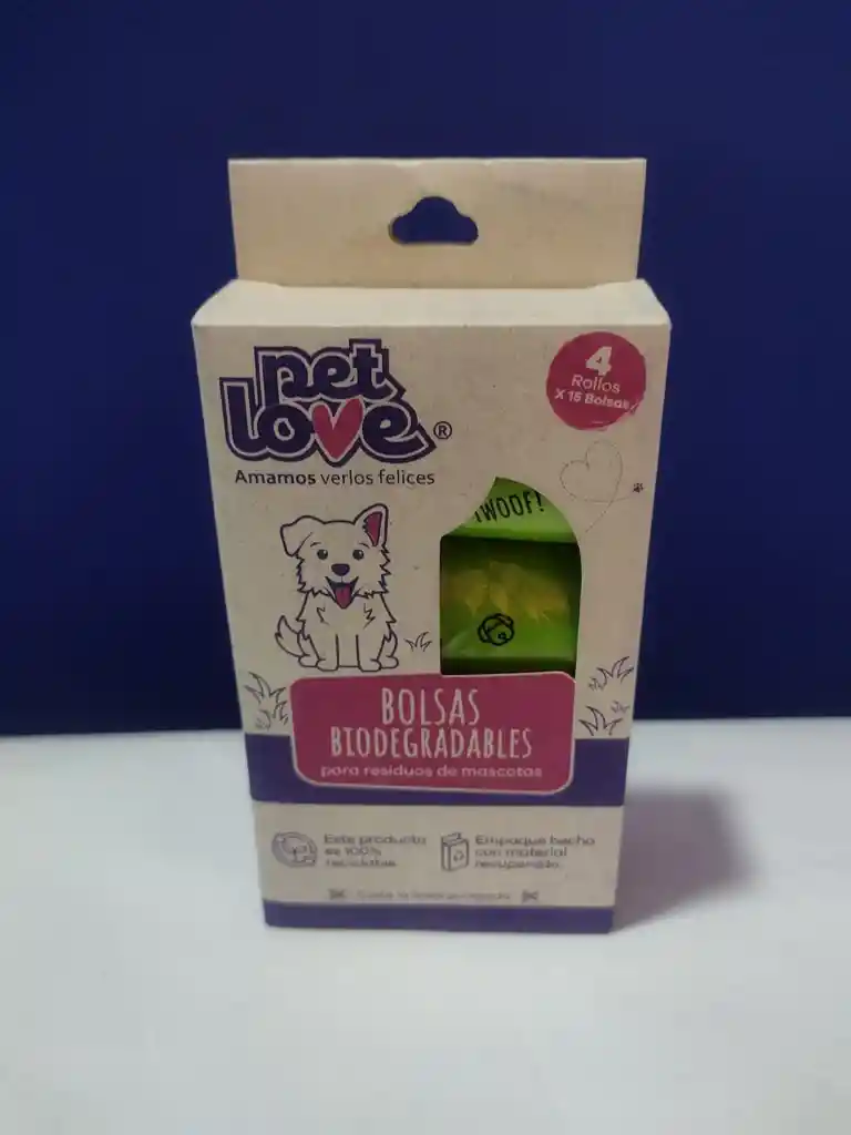 Bolsas Ecológicas Pet Love 60 Unidades 4 Rollos X 15 Bolsas Aroma A Vainilla Para Perros