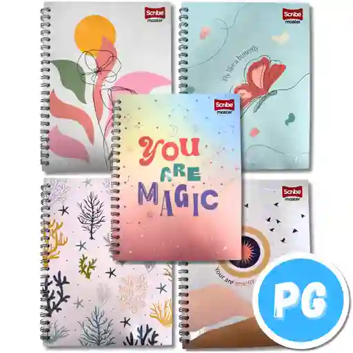 Cuaderno Argollado Scribe Master Grande Pasta Dura Mujer 80 Hojas Cuadros - Se Envia Un Motivo Aleatorio