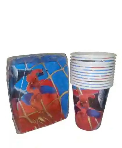 Combo De Plato Tortero Y Vasos Para Fiesta De Spider Man