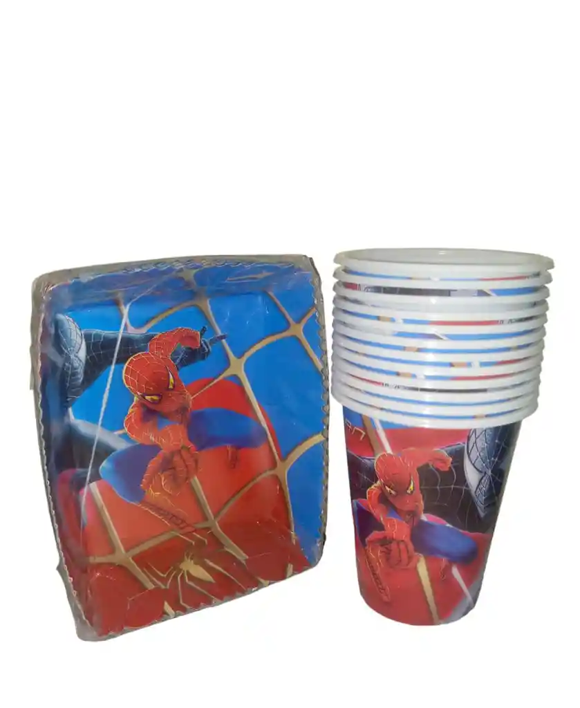 Combo De Plato Tortero Y Vasos Para Fiesta De Spider Man