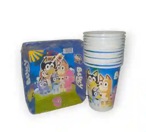 Combo De Plato Tortero Y Vasos Para Fiesta Del Perrito Bluey